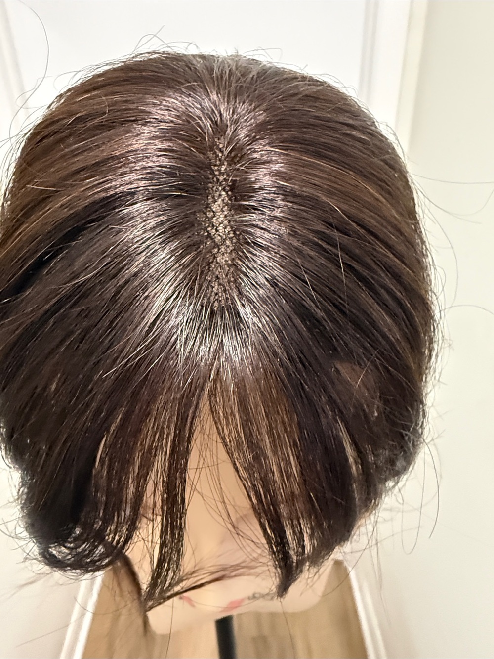 💯% 10” HUMAN HAIR Topper with Eyelashes and Wear/Care Instructions in Dark Brown - Picture 2 of 11